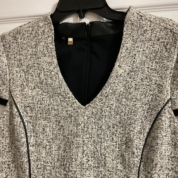 4 Collective Black/White Tweed Dress with Black Leather Piping, Size 12 - Picture 3 of 8